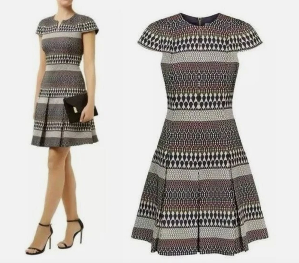 Ted Baker London Metallic Jacquard Skater Dress Size 8/10 Retail $465 EUC